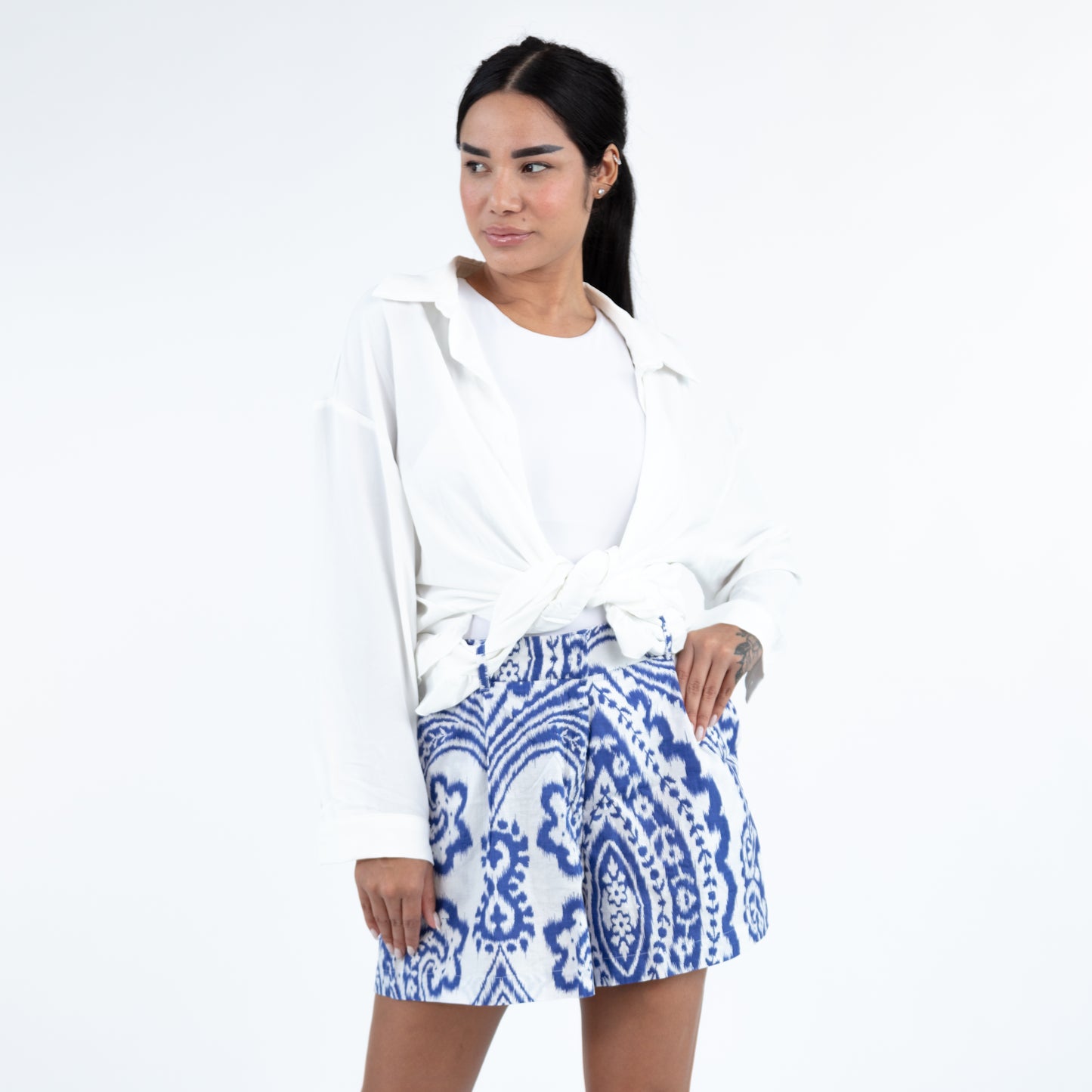 White & Blue Ikat Shorts