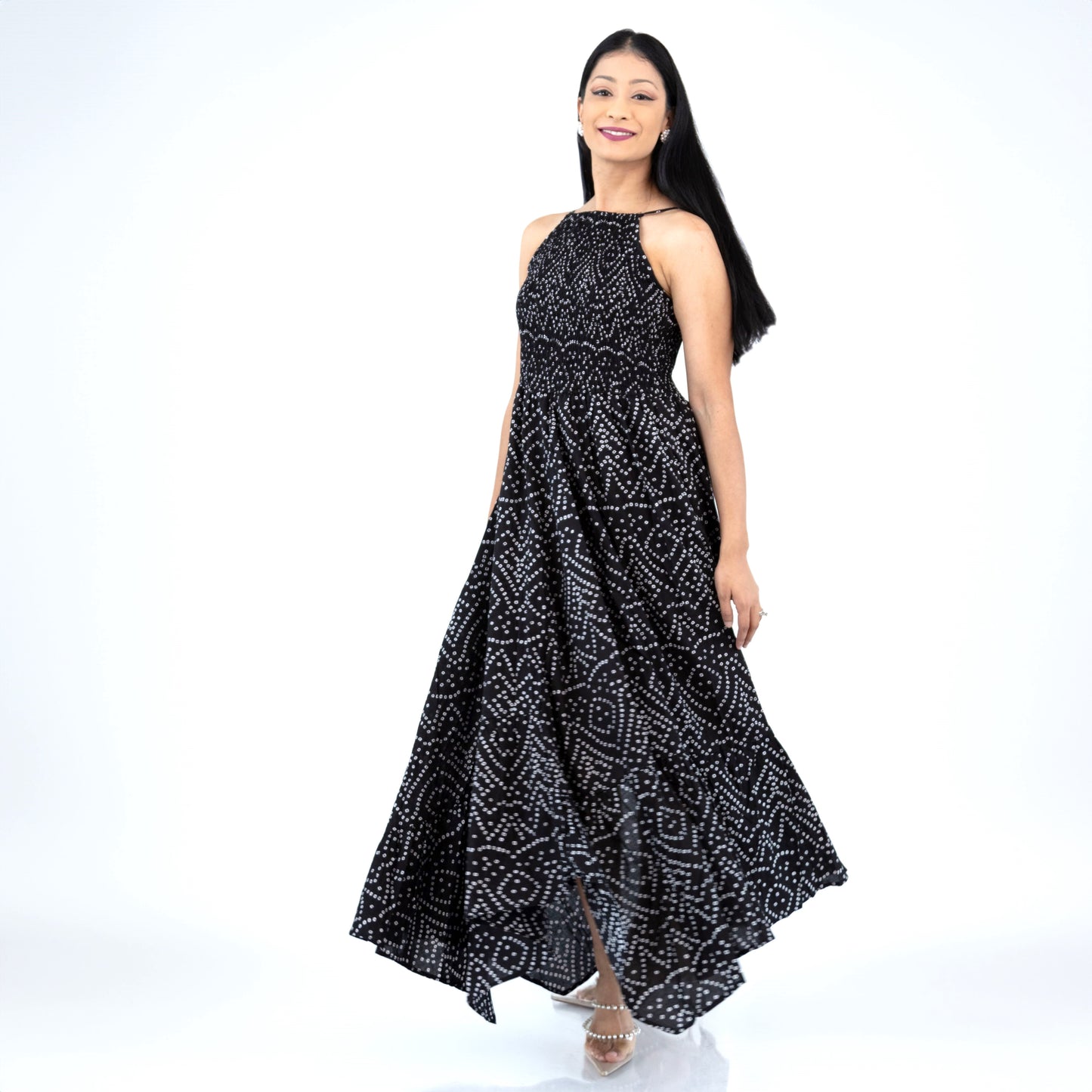 Black Bandani Shirred Maxi Dress