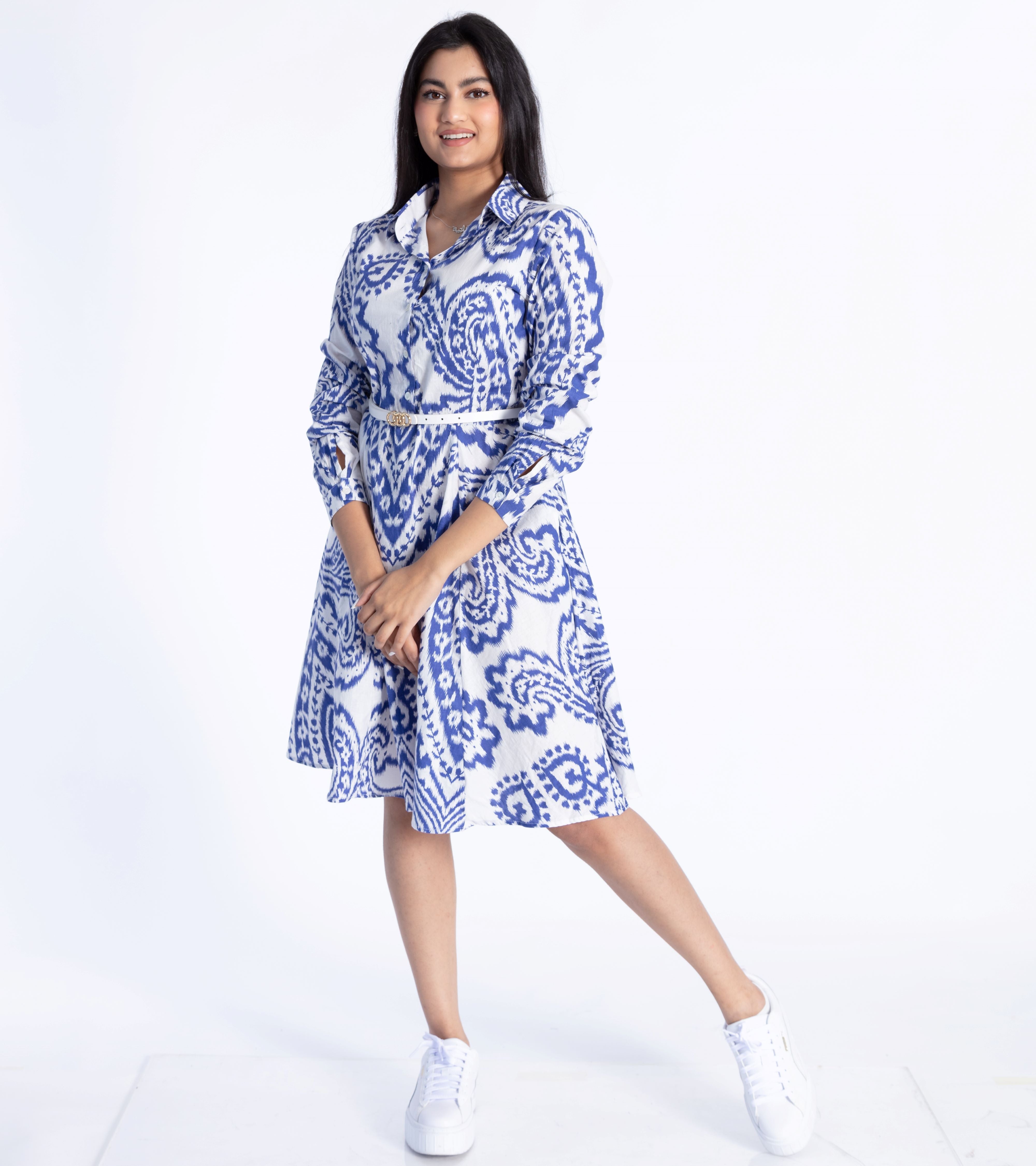 Collared White and Blue Dress – MiSh