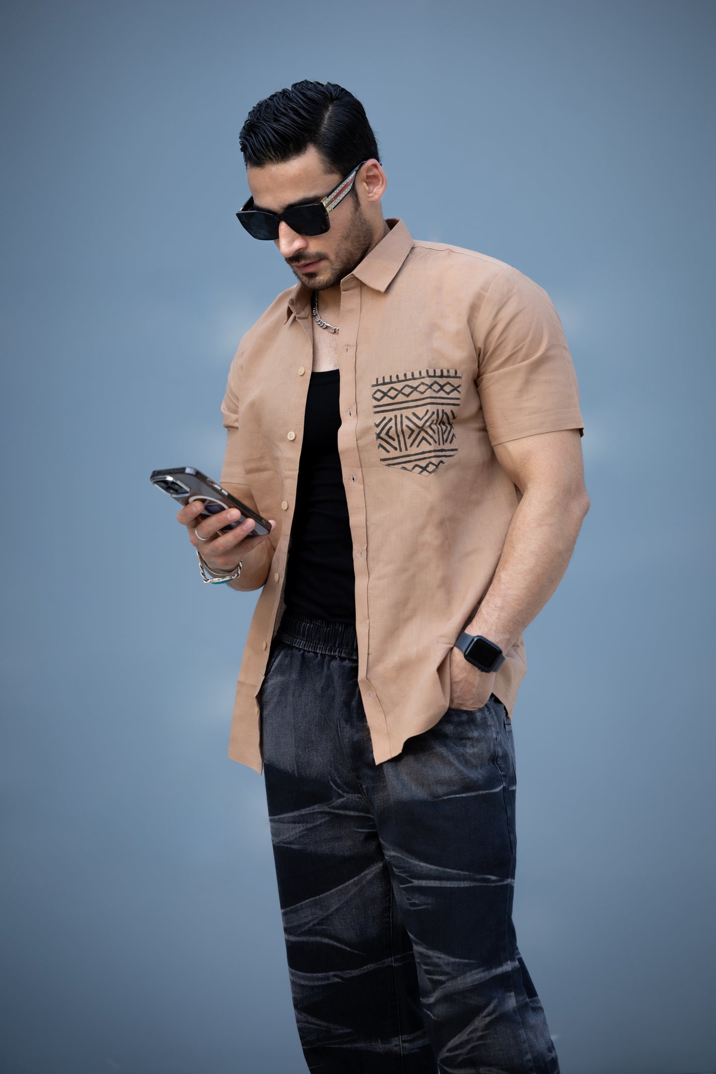 Karigar Edit Brown Shirt- Indie Pocket Print