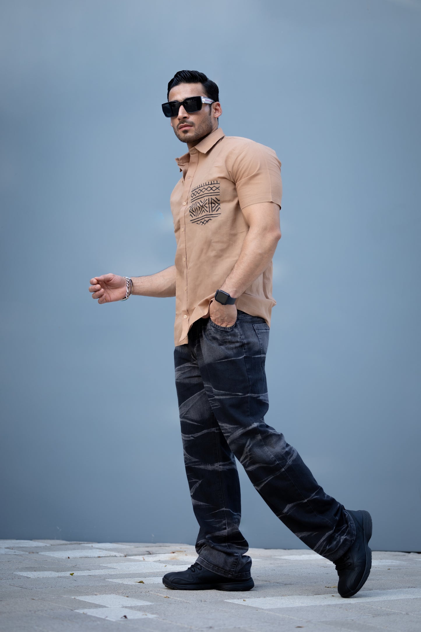 Karigar Edit Brown Shirt- Indie Pocket Print