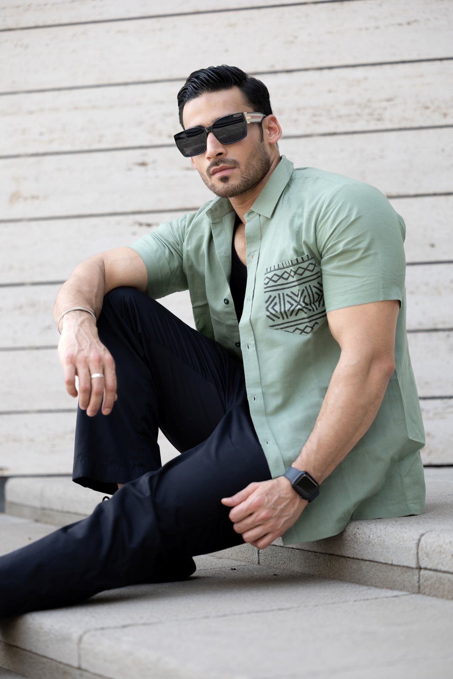 Karigar Edit Green Shirt- Indie Pocket Print