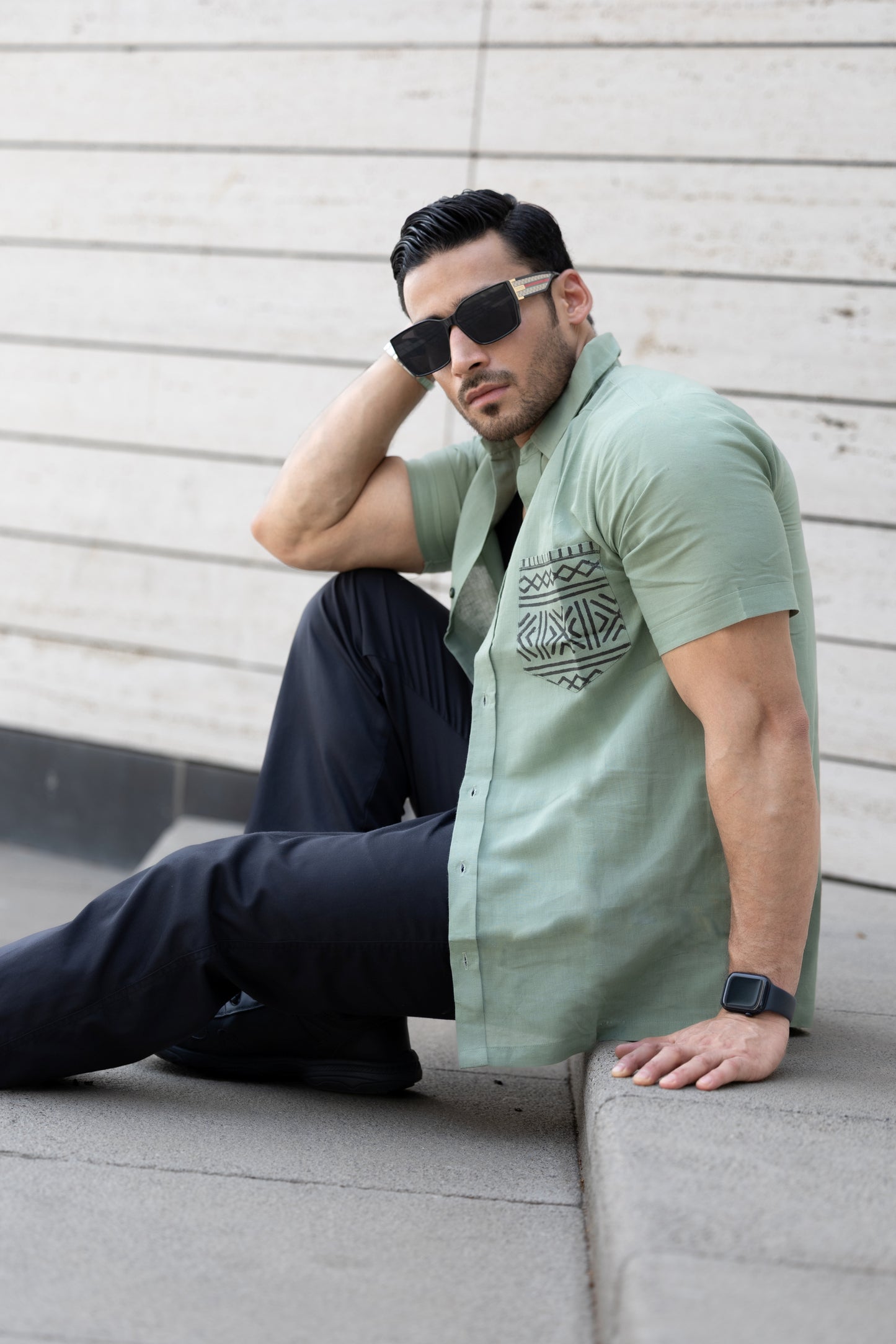 Karigar Edit Green Shirt- Indie Pocket Print