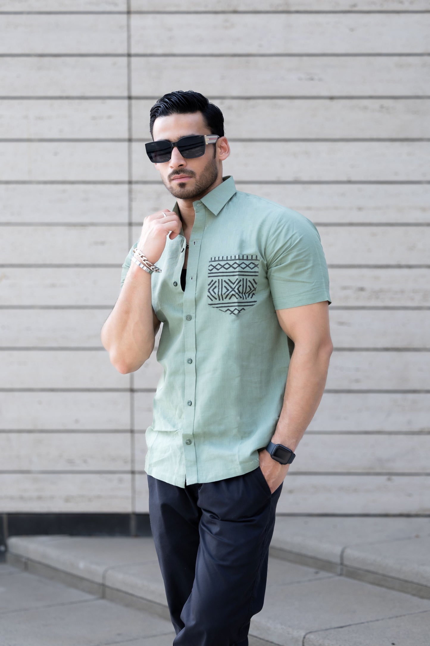 Karigar Edit Green Shirt- Indie Pocket Print