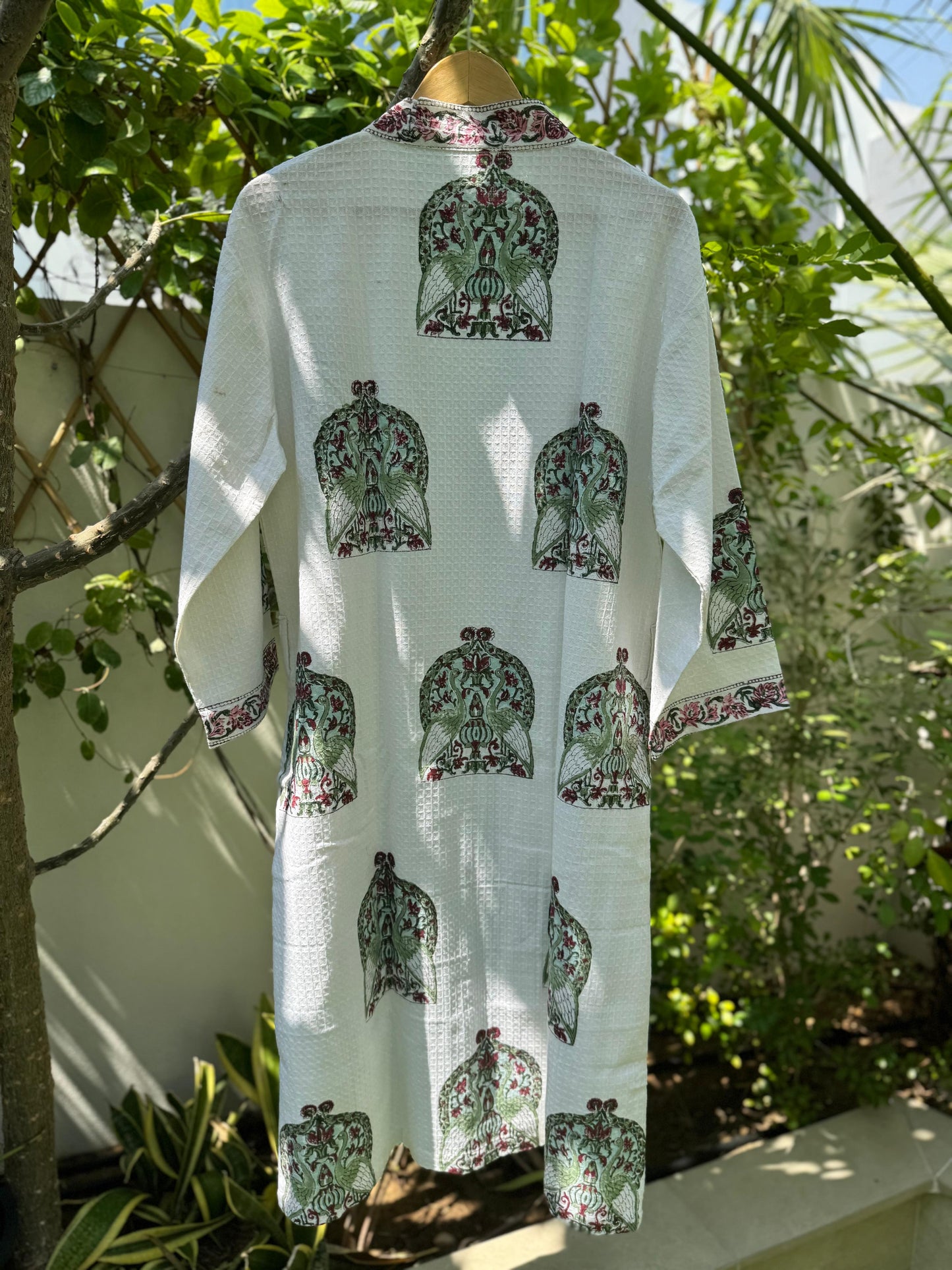 Pink & Green Block Printed Bathrobe