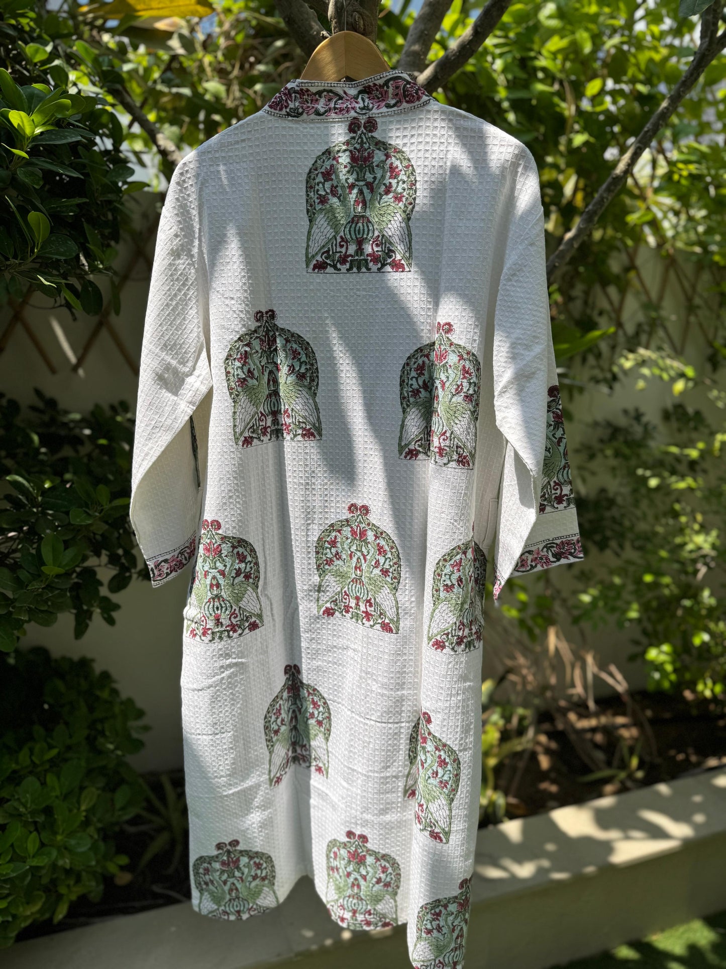 Pink & Green Block Printed Bathrobe