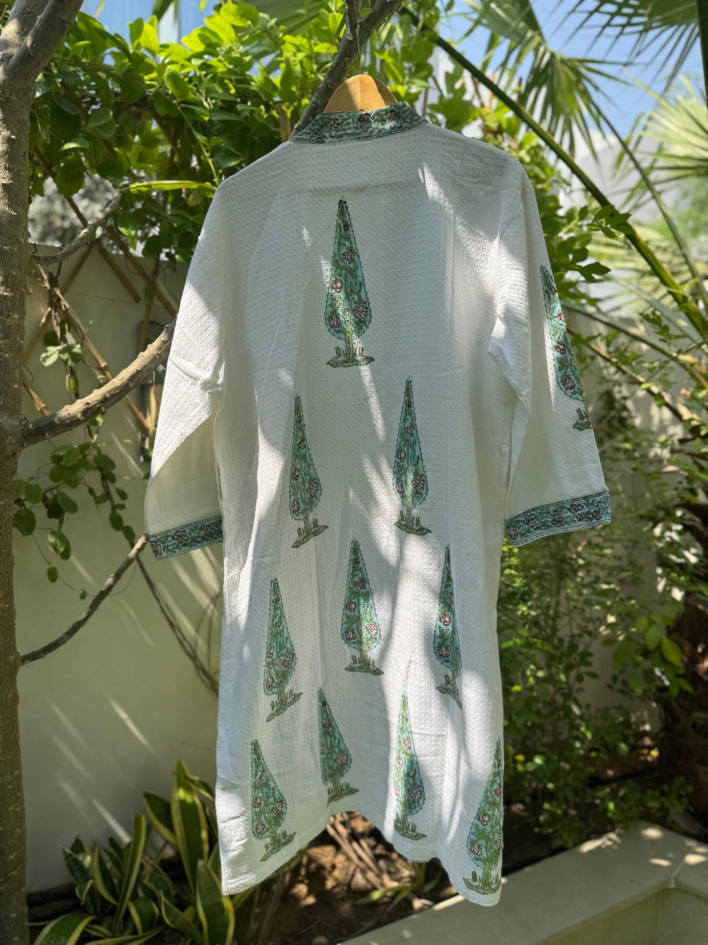 Green Pine Tree Block Printed Bathrobe