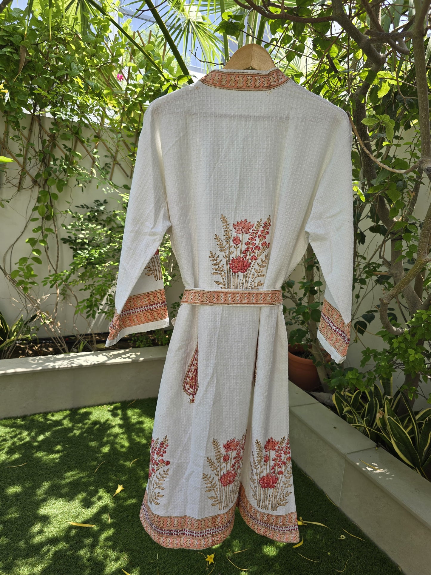 Red Flowers Block Printed Bathrobe
