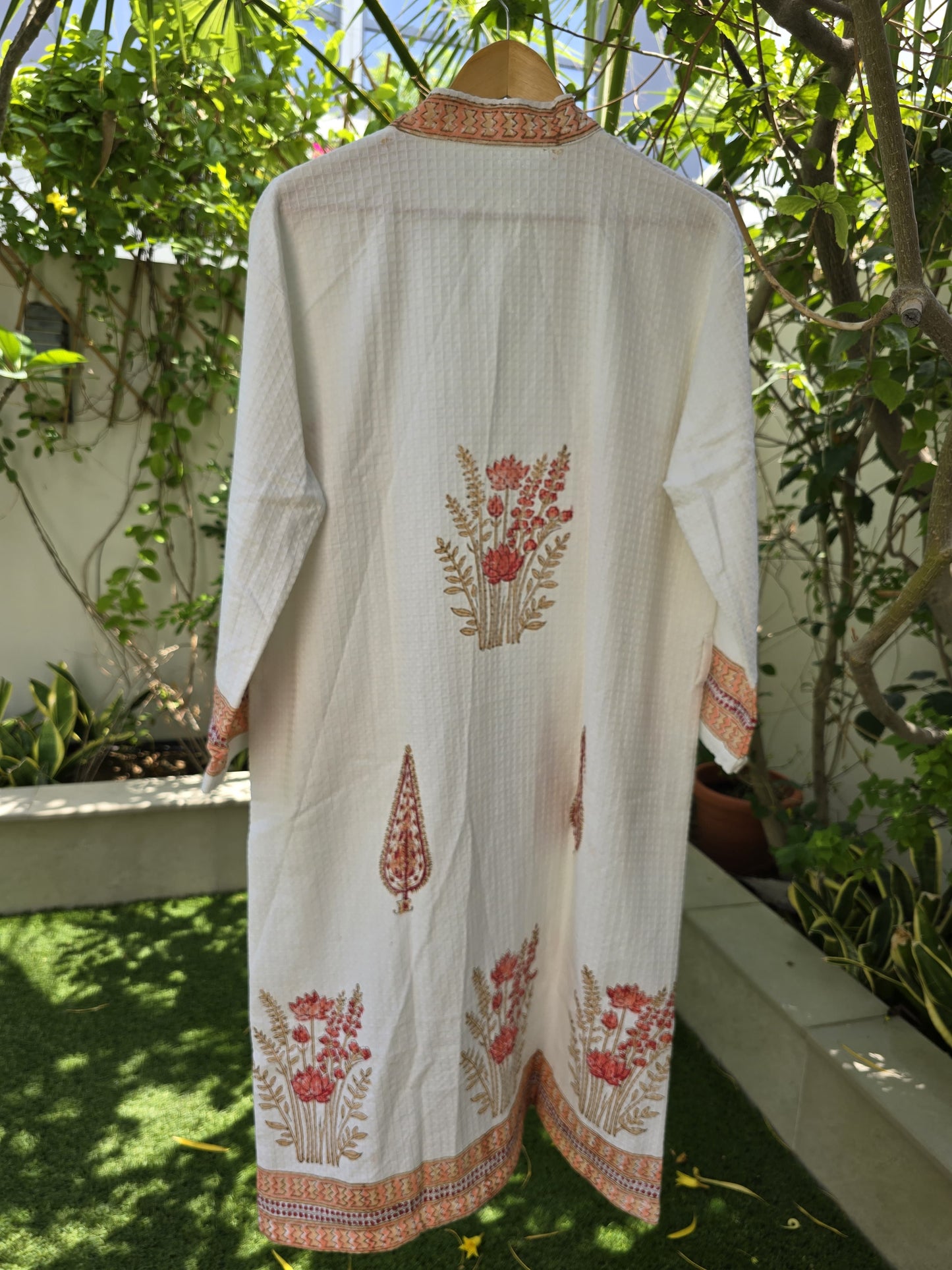 Red Flowers Block Printed Bathrobe