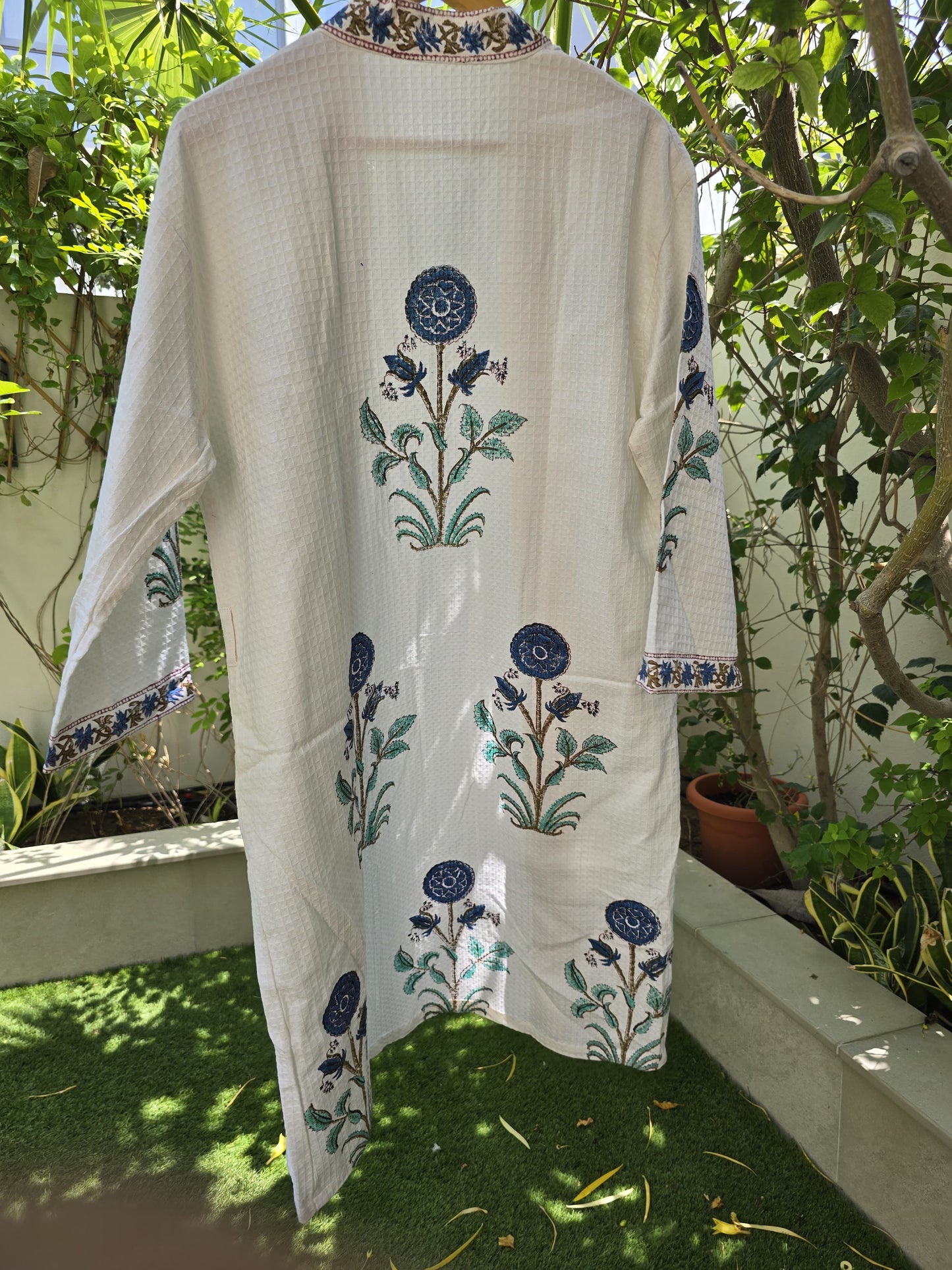 Dark Blue Flower Block Printed Bathrobe