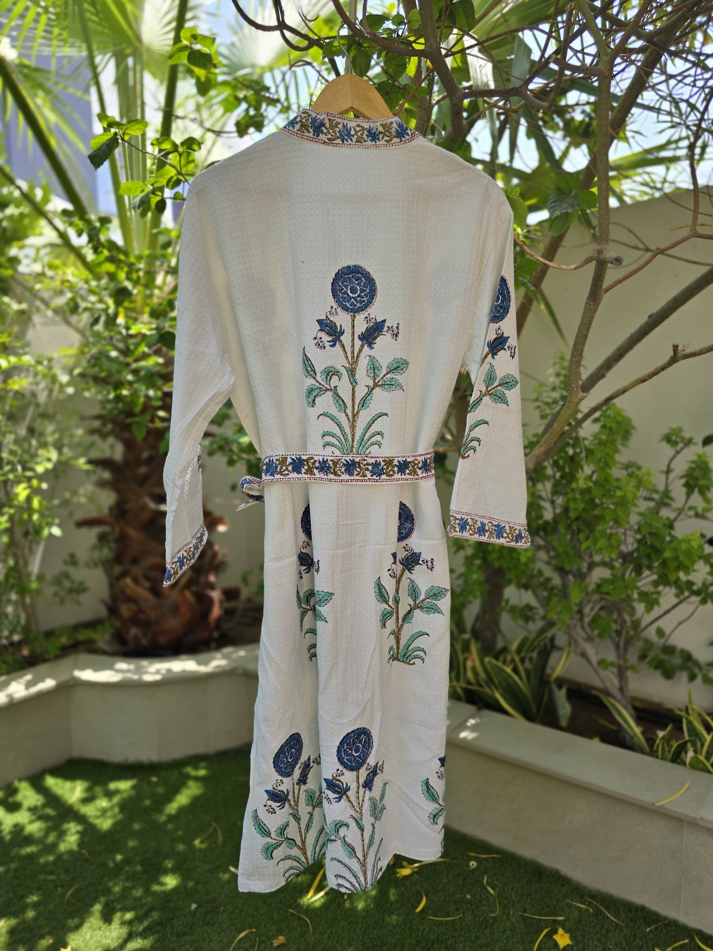 Dark Blue Flower Block Printed Bathrobe