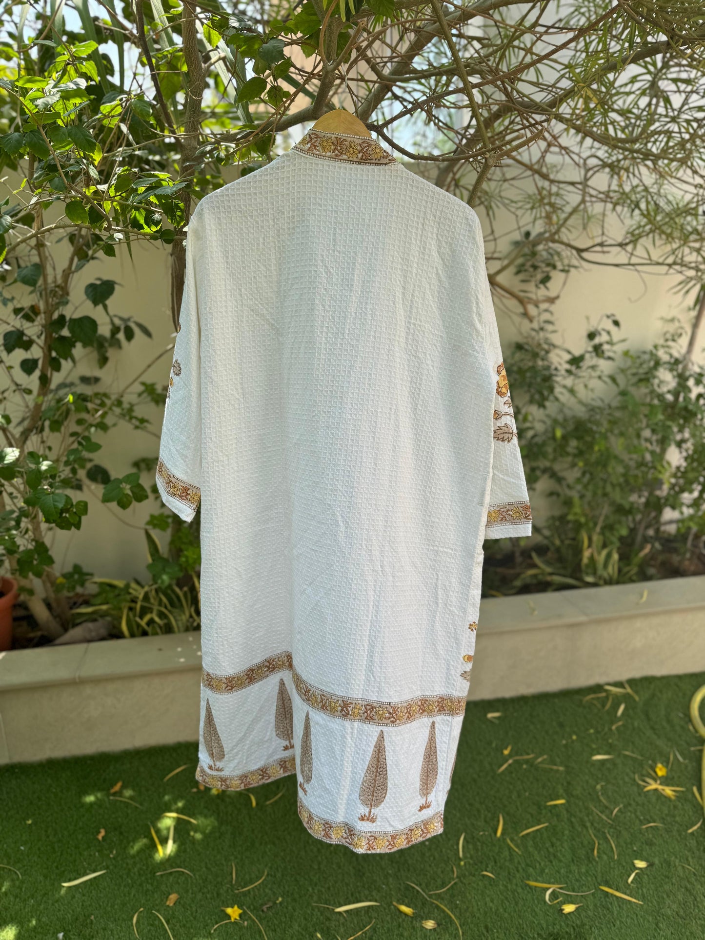 Brown Pine Tree Block Printed Bathrobe