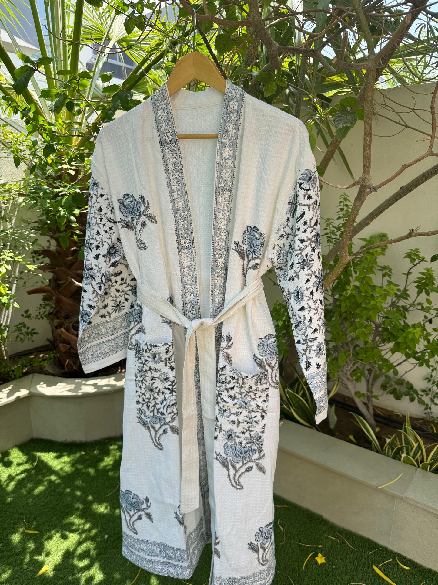 Black & Blue Rose Block Printed Bathrobe