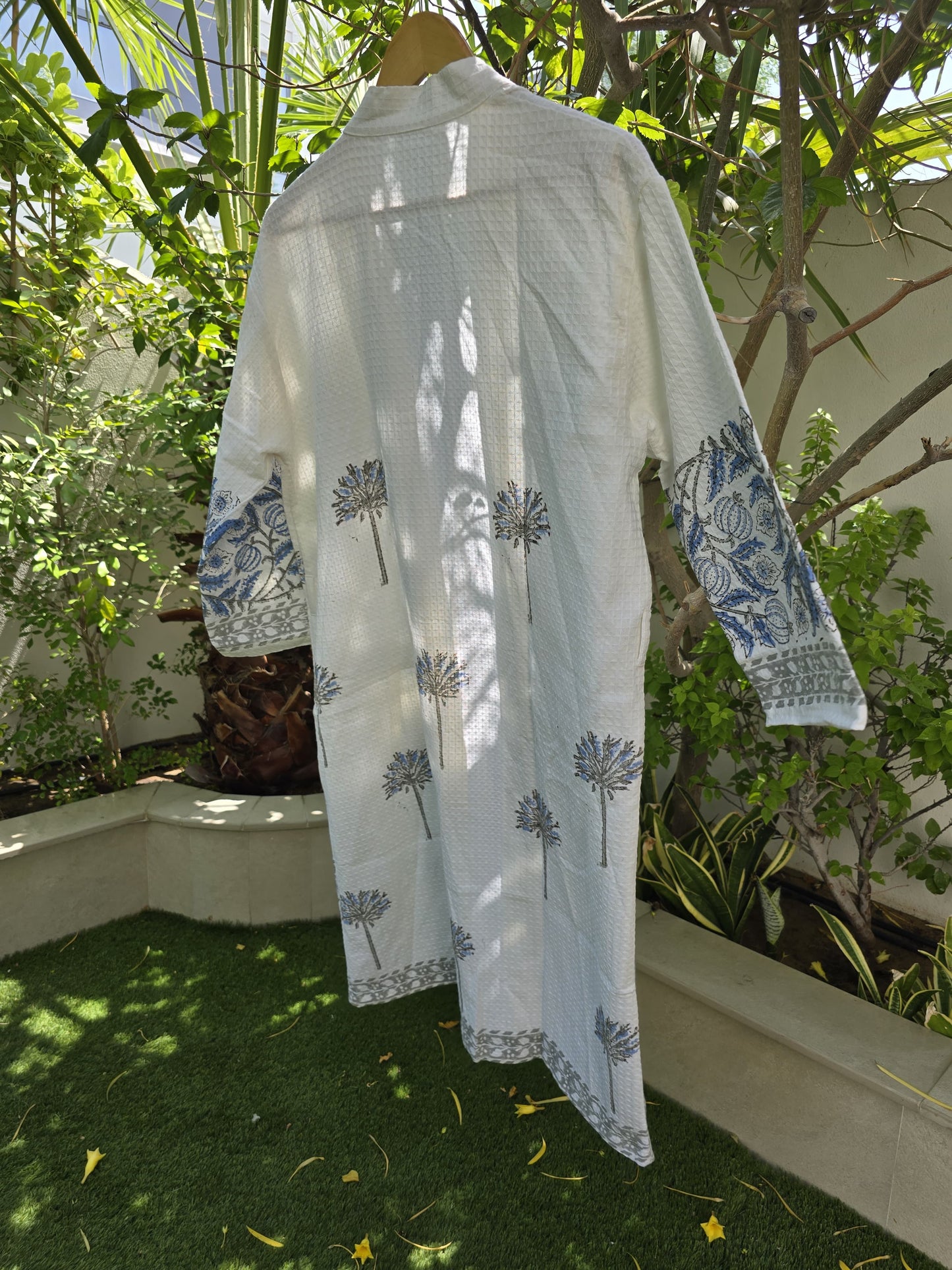 Blue & Grey Block Printed Bathrobe