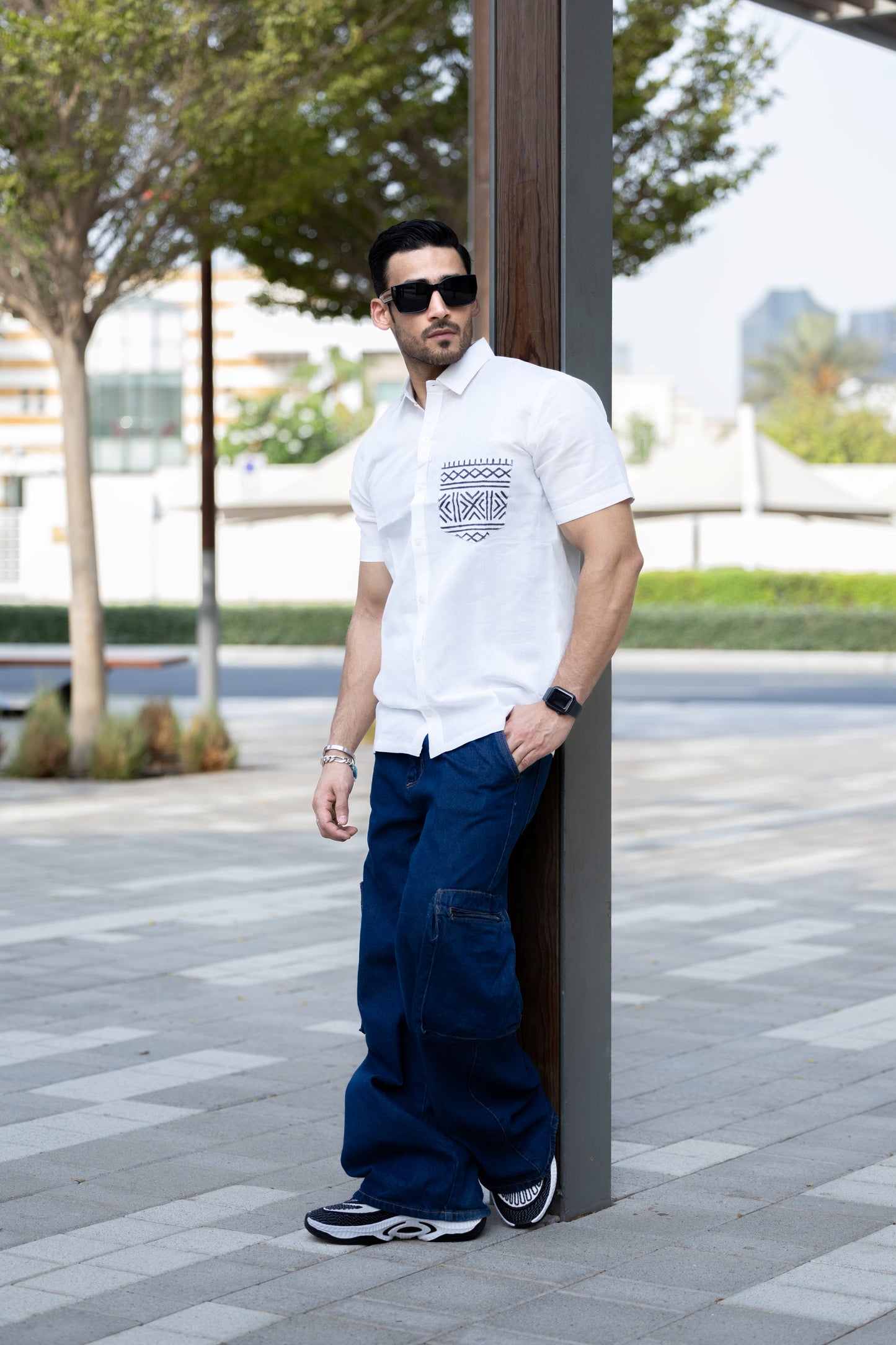 Karigar Edit White Shirt- Indie Pocket Print