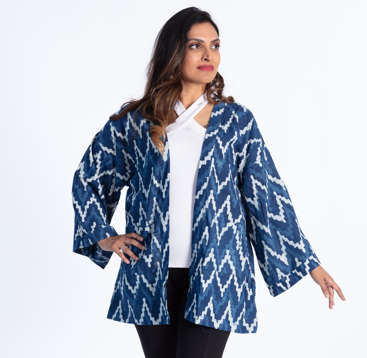 Zig-Zag Print Cotton Shrug