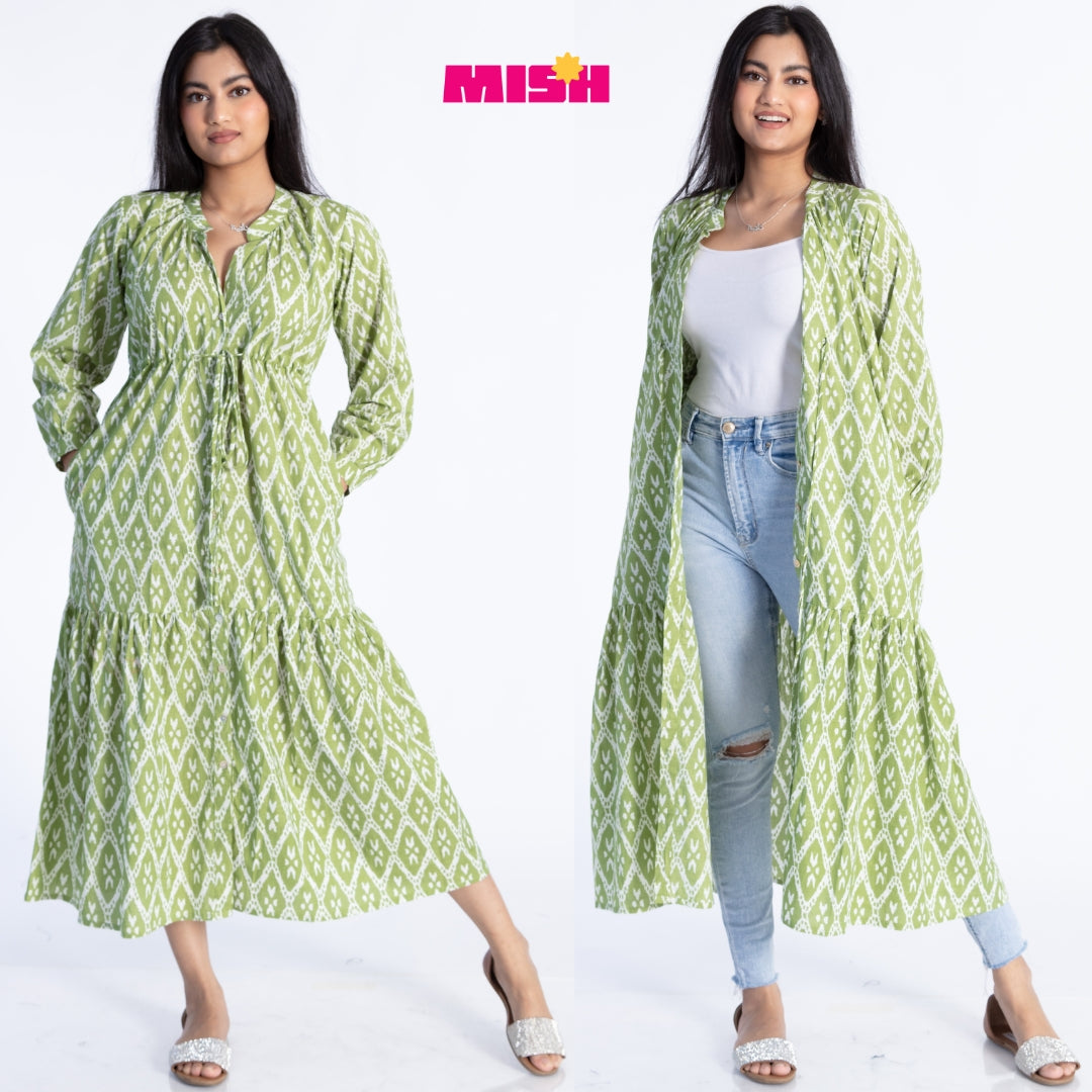 Green Ikat Cape Dress