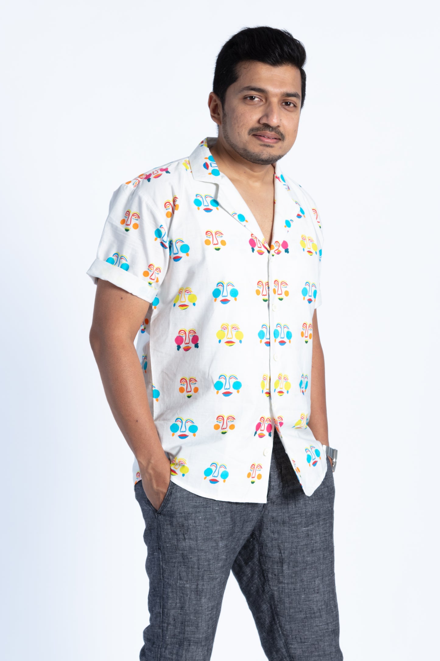 White and Multicolor Color printed Shirt