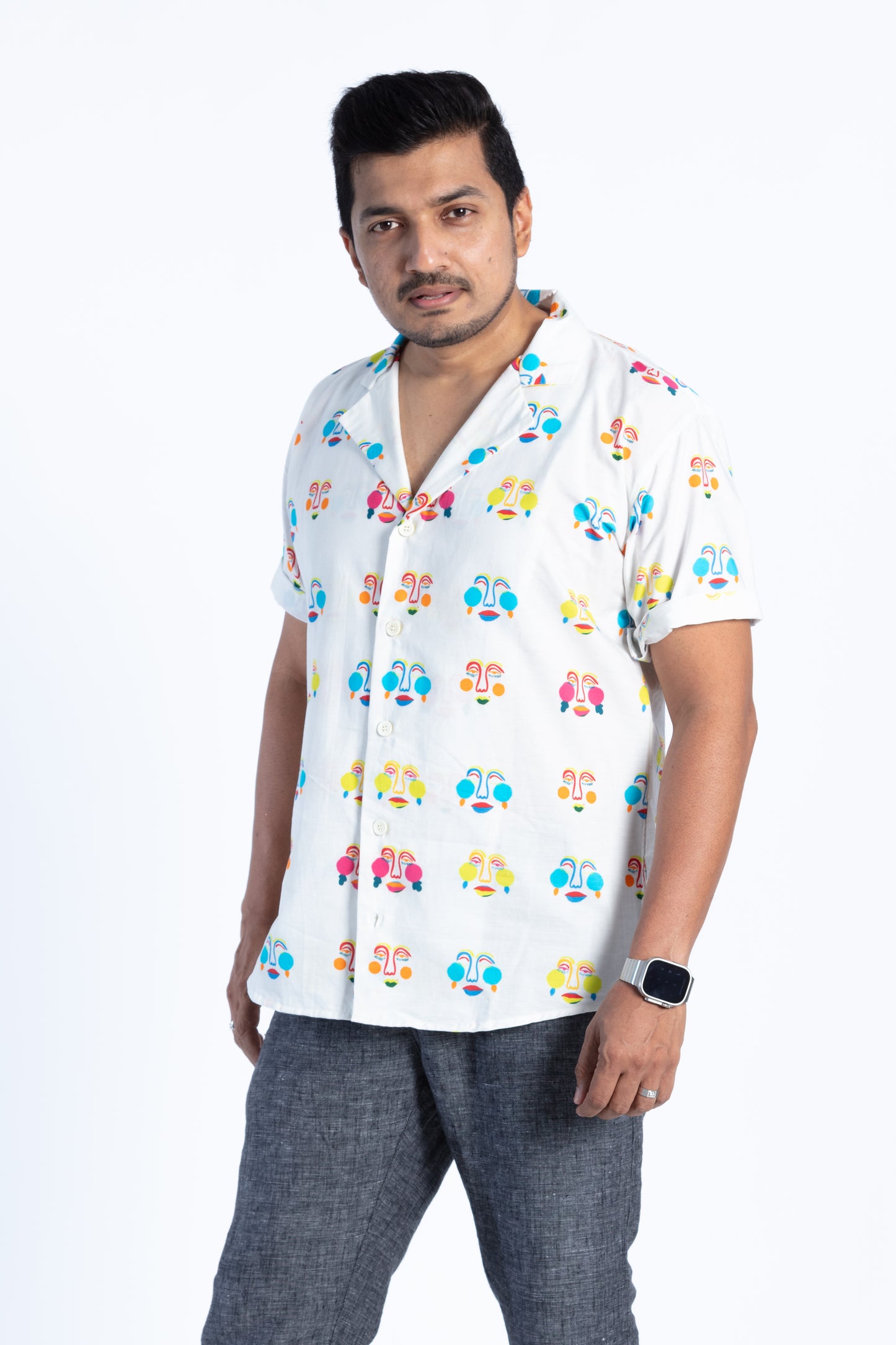 White and Multicolor Color printed Shirt