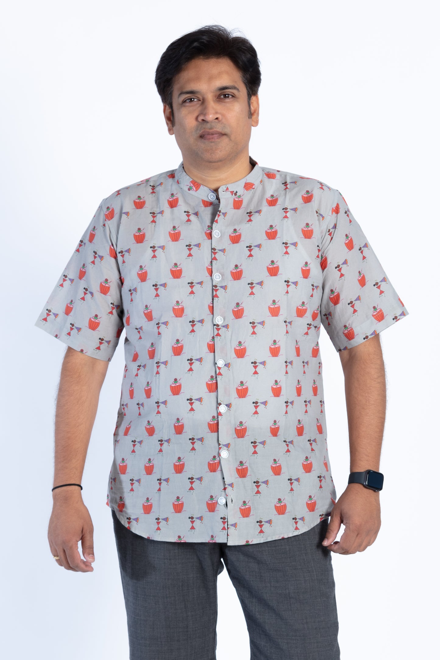 Grey & Red Printed Drum Shirt