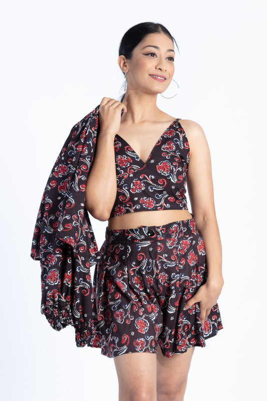 Black Floral Bralette & Cape Set