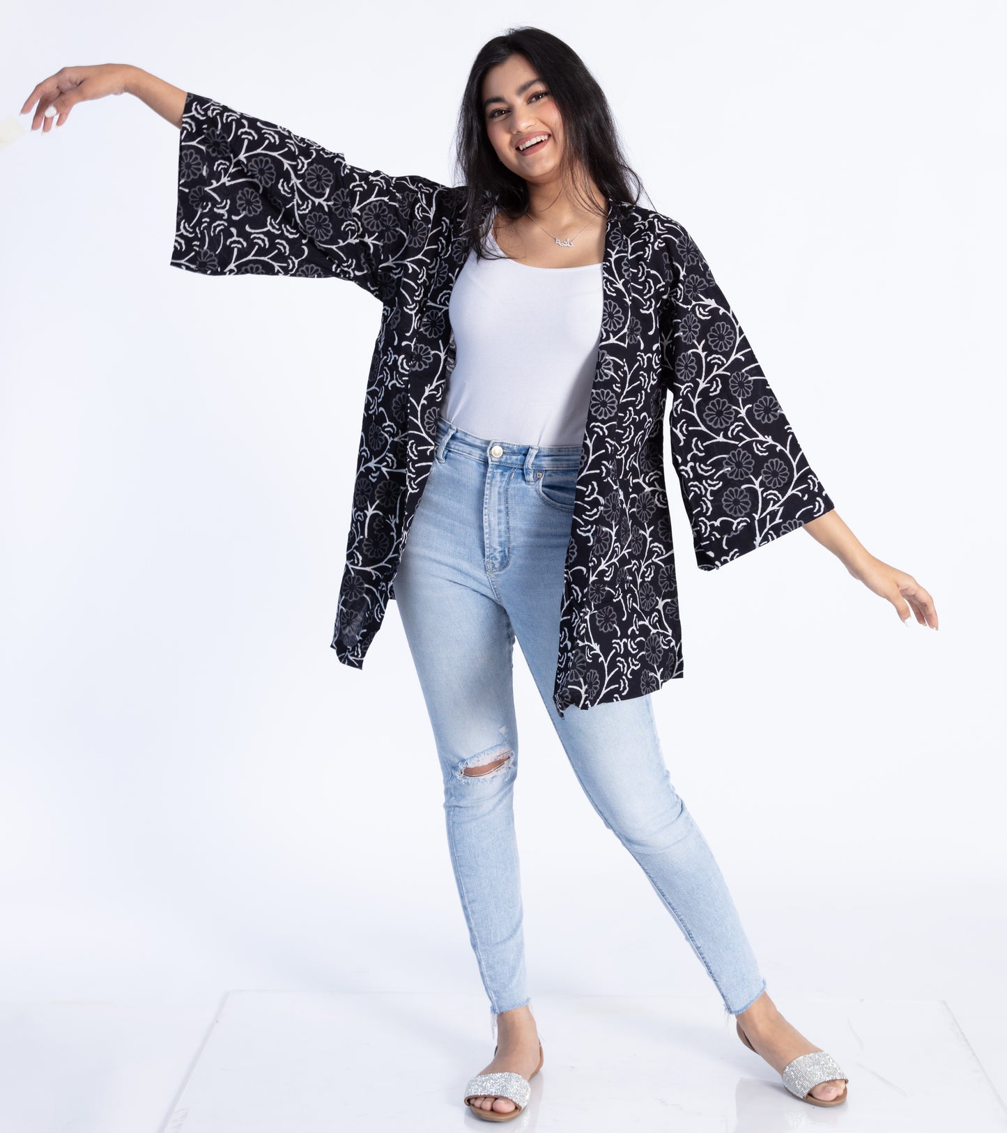 Black Floral Cotton Shrug