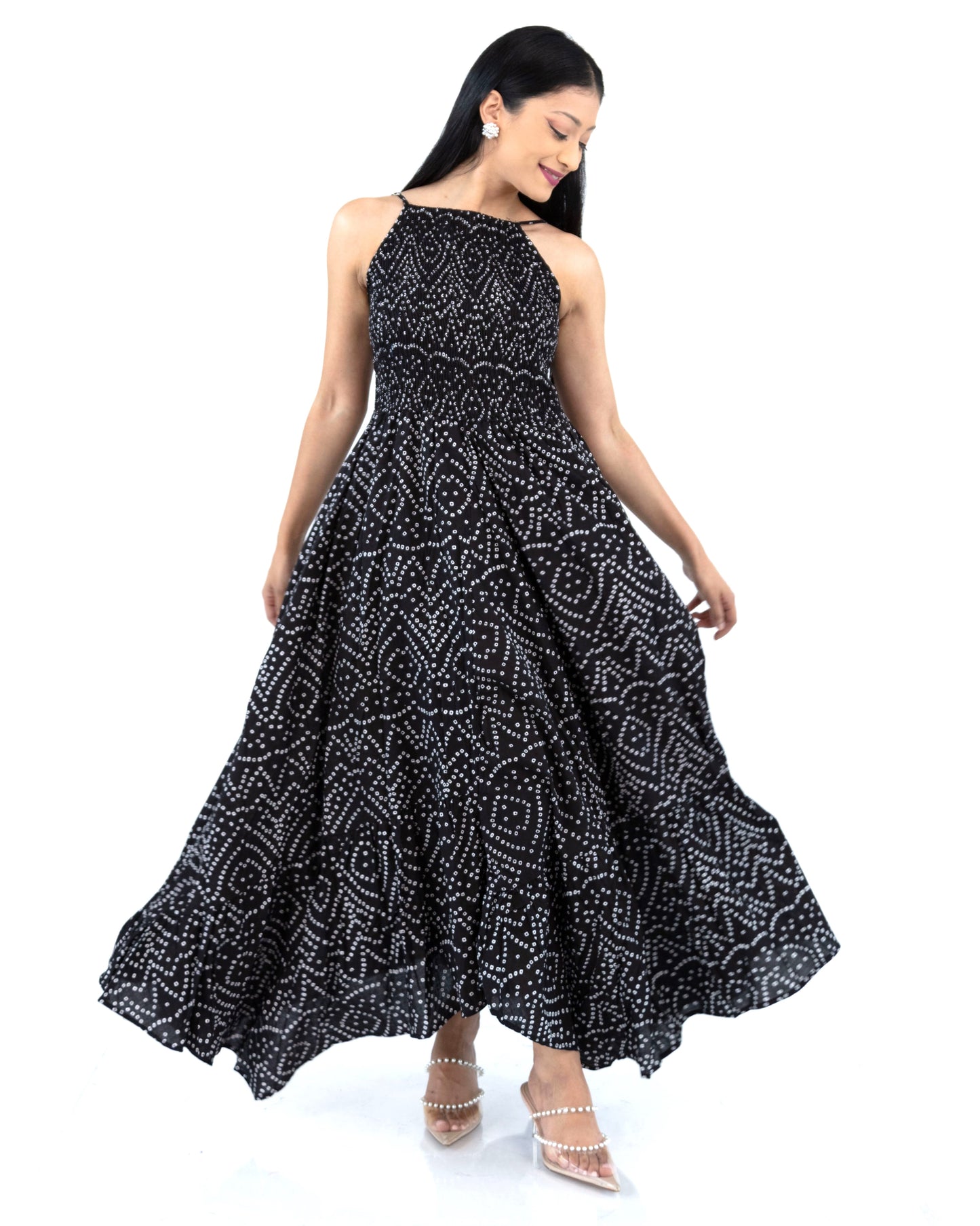 Black Bandani Shirred Maxi Dress