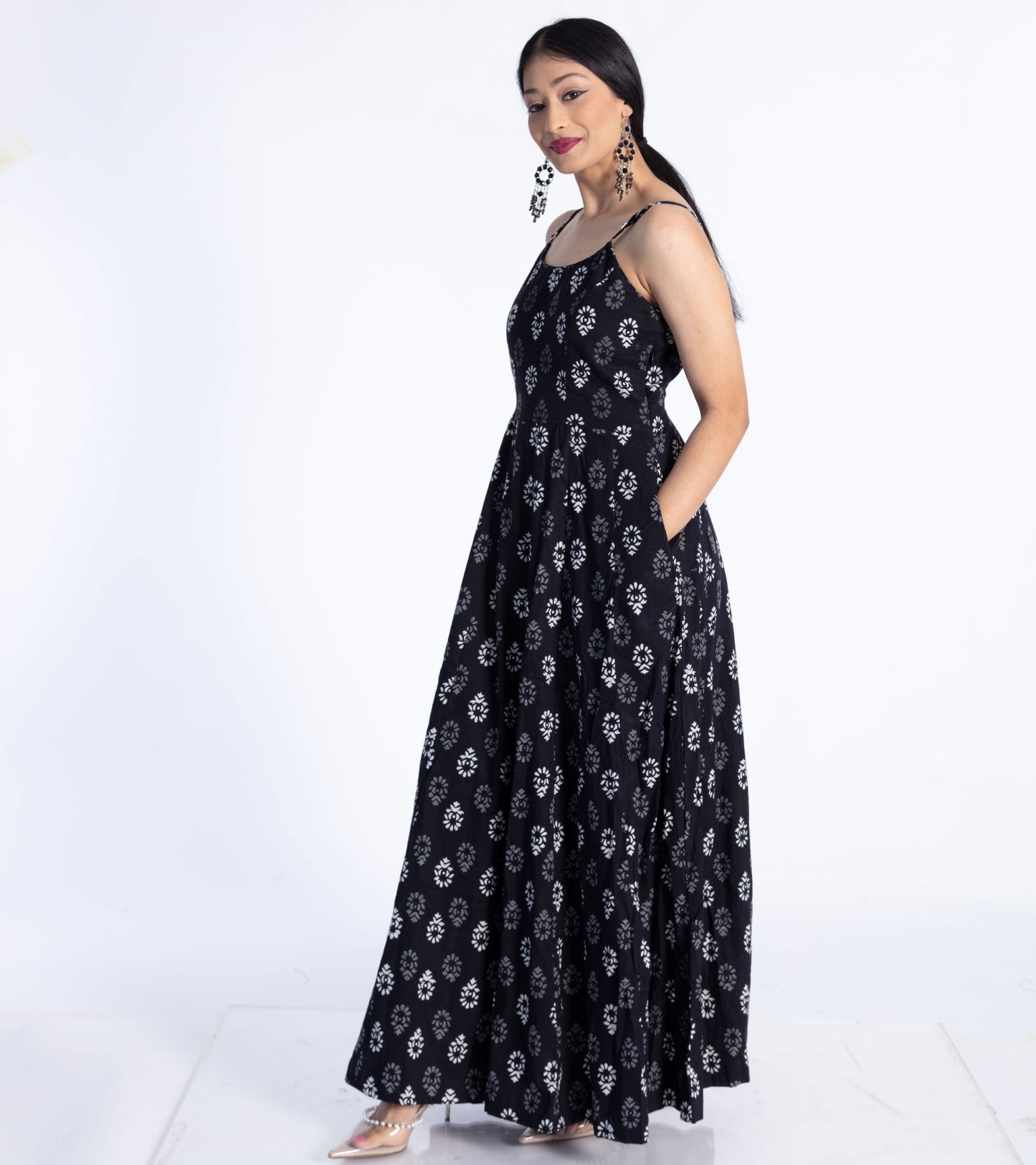 Black & White Motif Maxi Dress