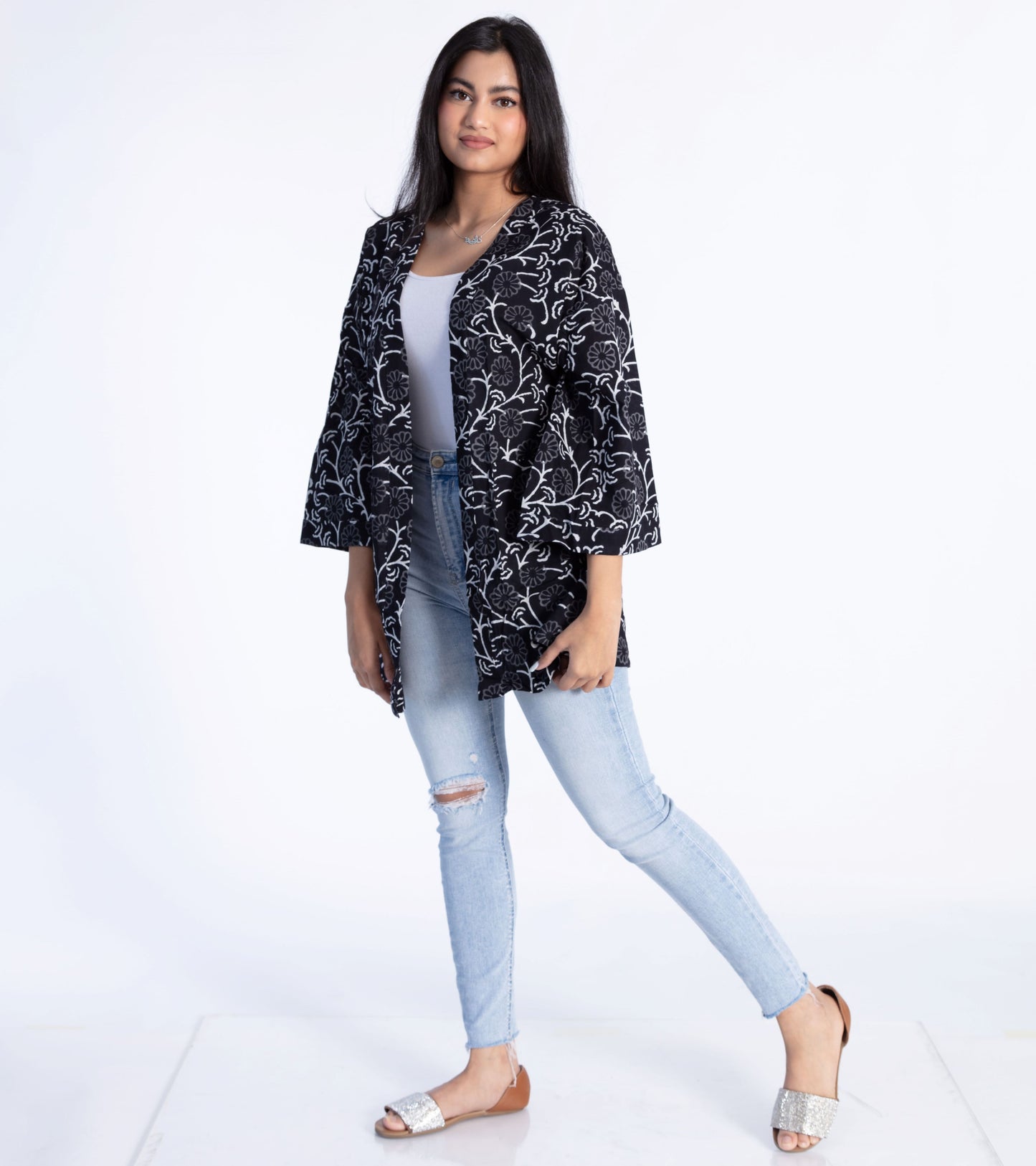 Black Floral Cotton Shrug