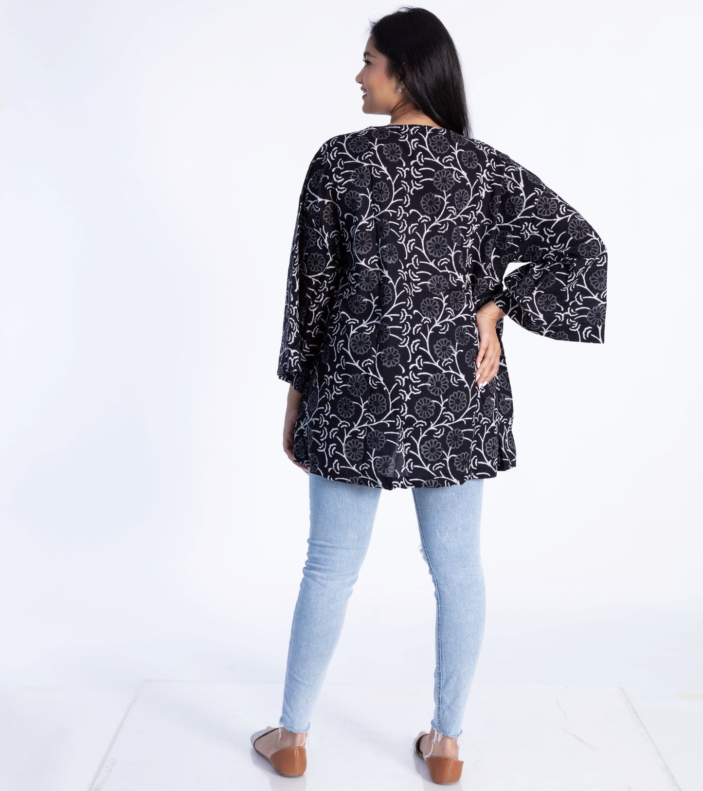 Black Floral Cotton Shrug