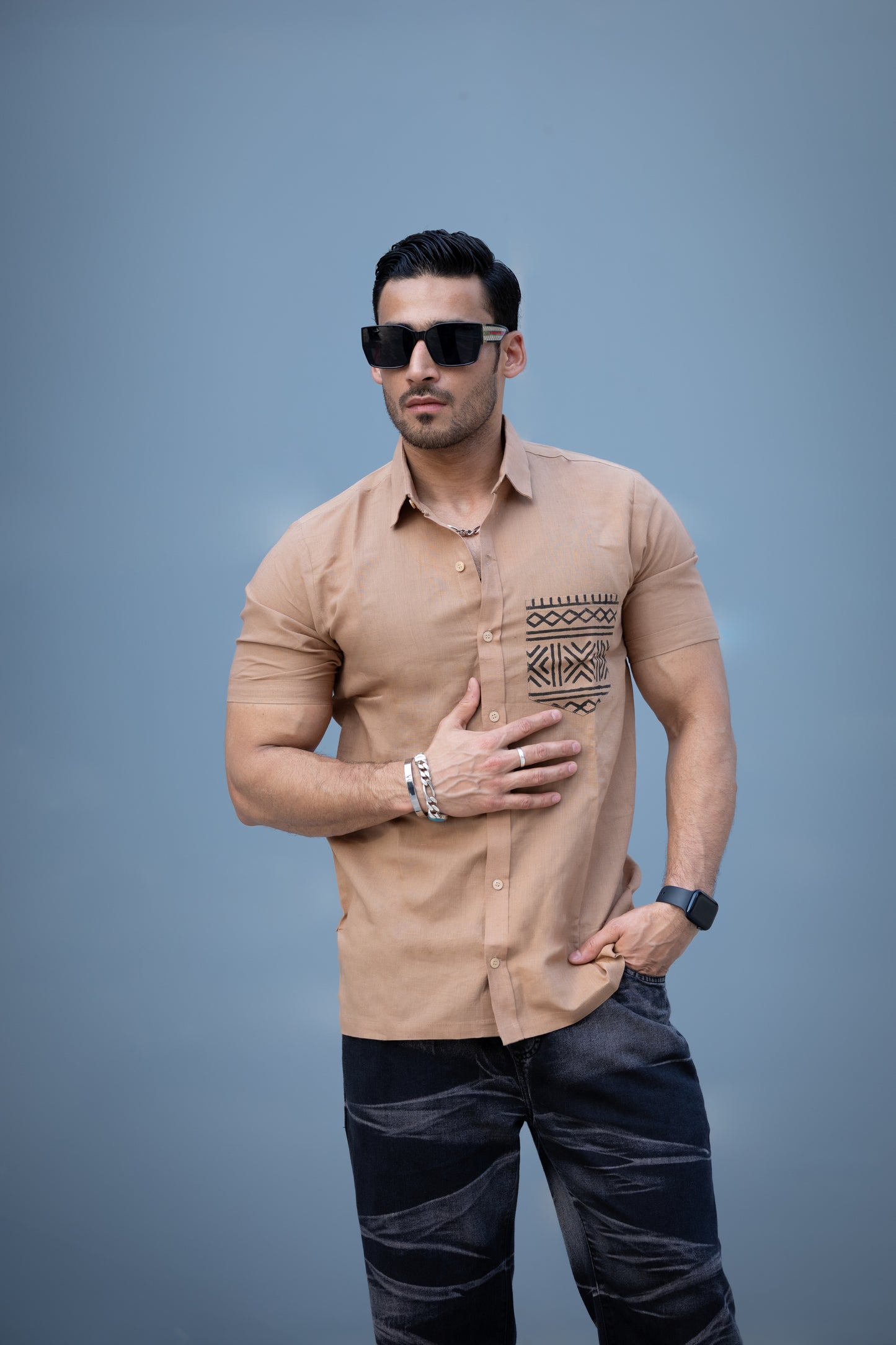 Karigar Edit Brown Shirt- Indie Pocket Print