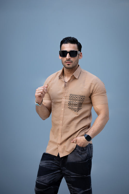 Karigar Edit Brown Shirt- Indie Pocket Print