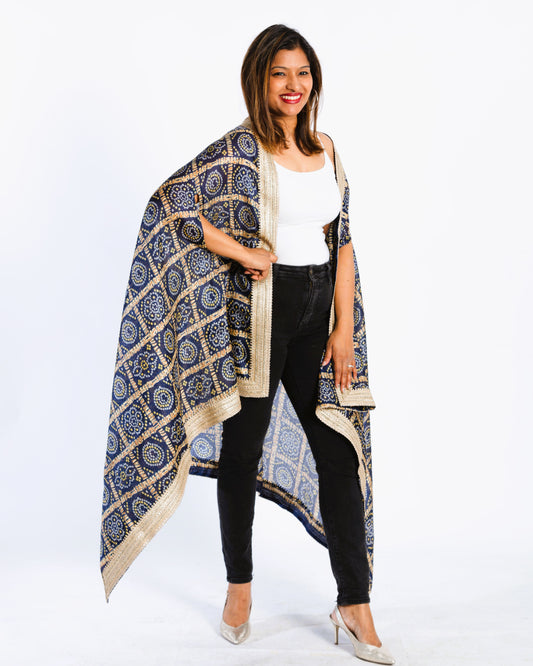 Navy Blue Bandhani Ethnic Cape