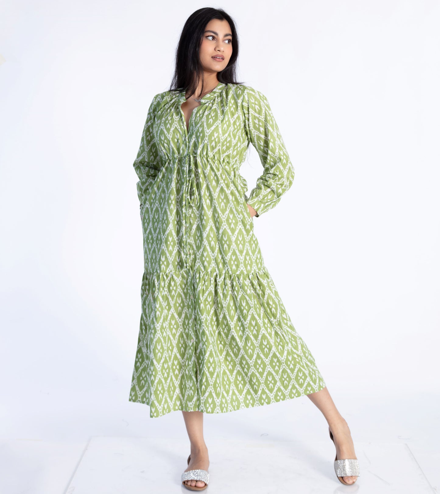 Green Ikat Cape Dress