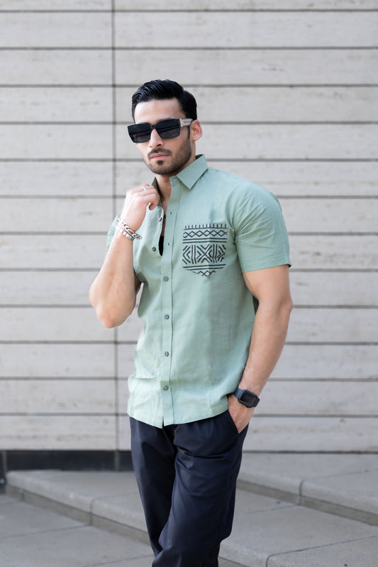 Karigar Edit Green Shirt- Indie Pocket Print
