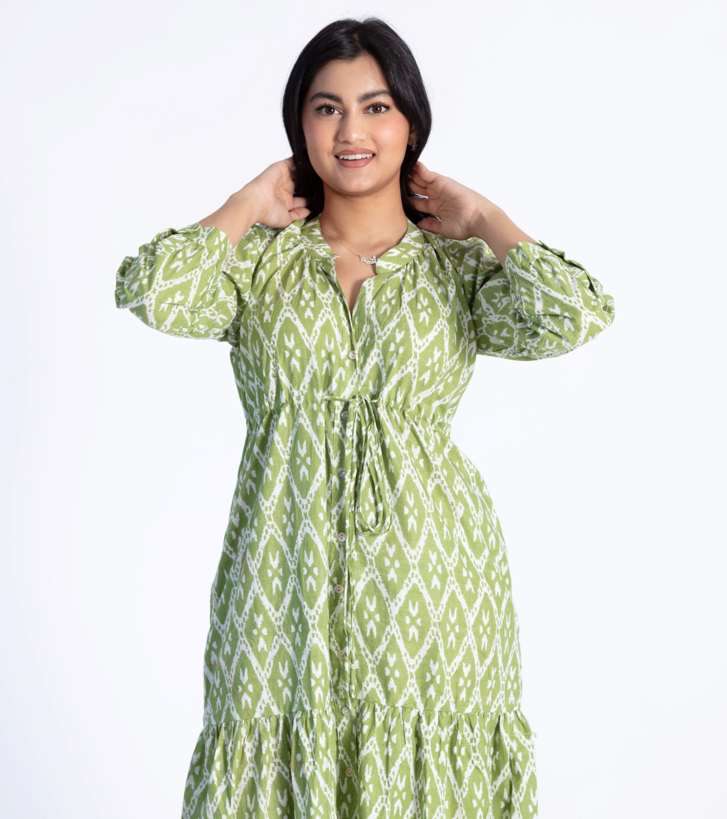 Green Ikat Cape Dress