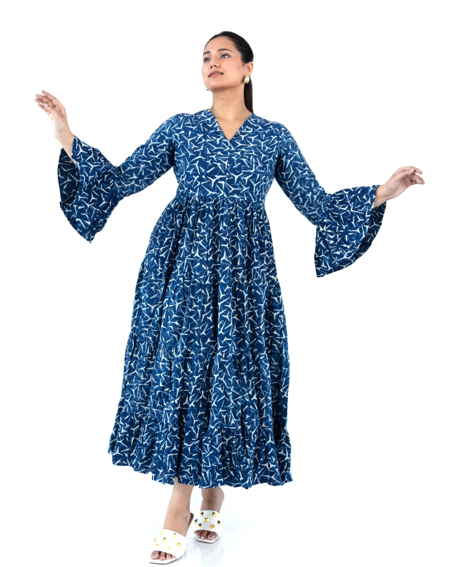 Indigo Dress - Bell Sleeve