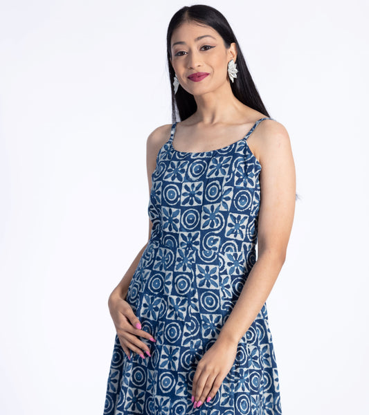 Block Motif Indigo Gown