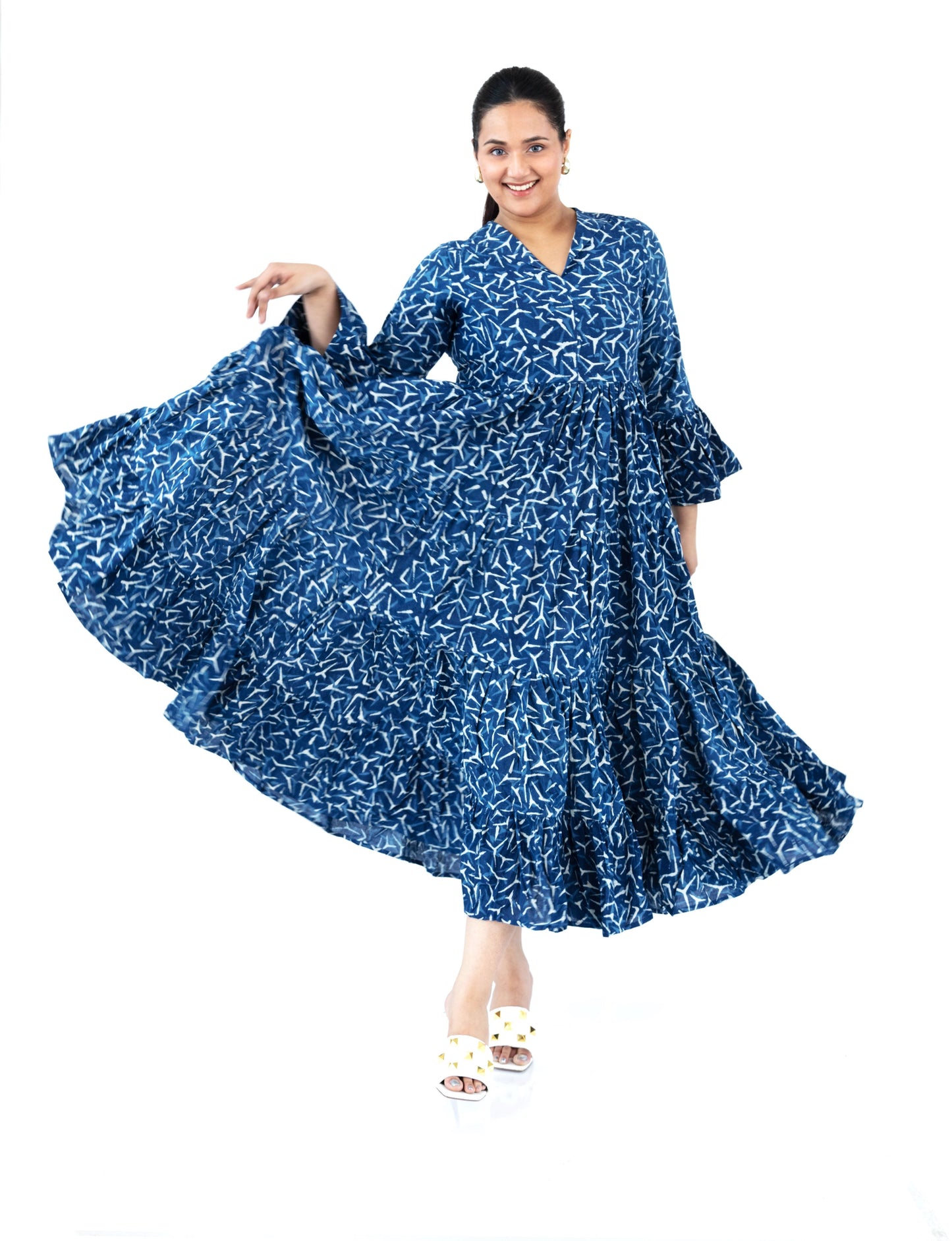 Indigo Dress - Bell Sleeve