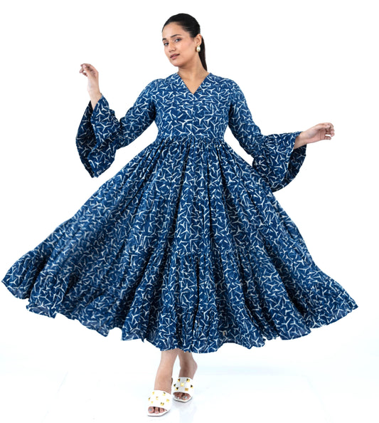 Indigo Dress - Bell Sleeve