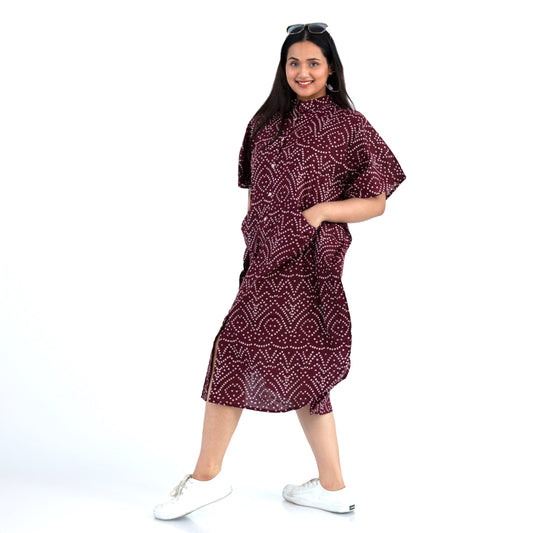 Maroon Bandhani Kaftan