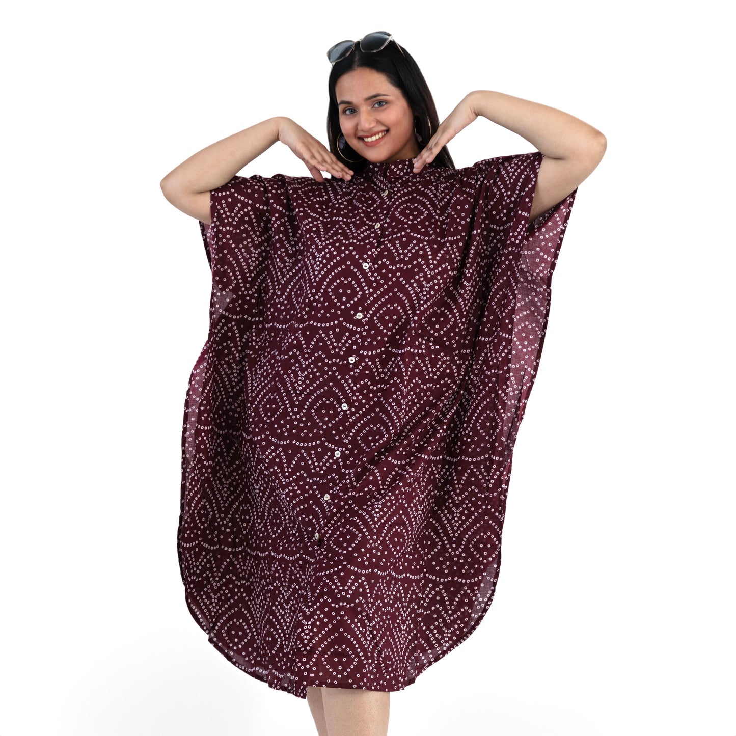 Maroon Bandhani Kaftan