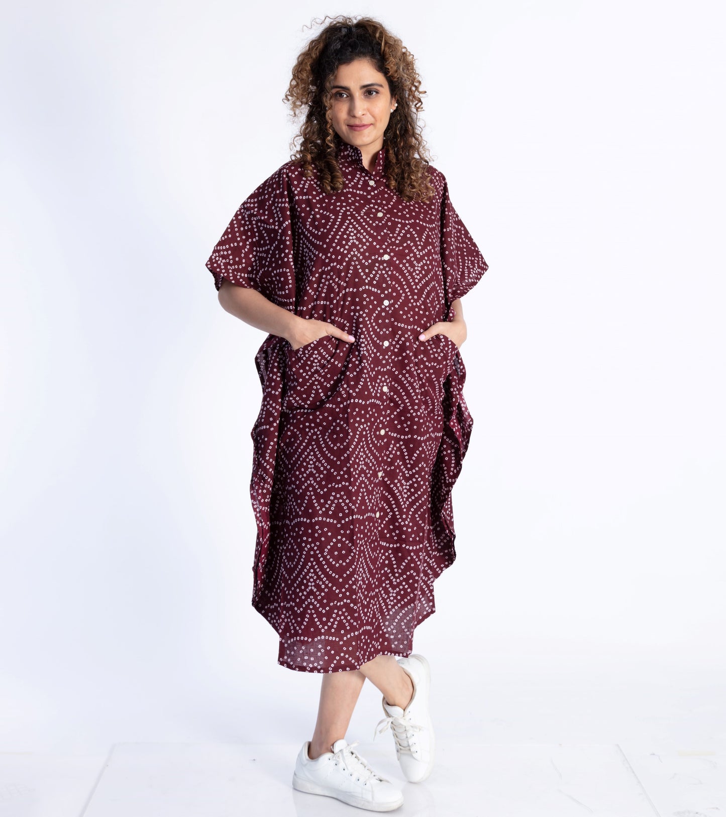 Maroon Bandhani Kaftan