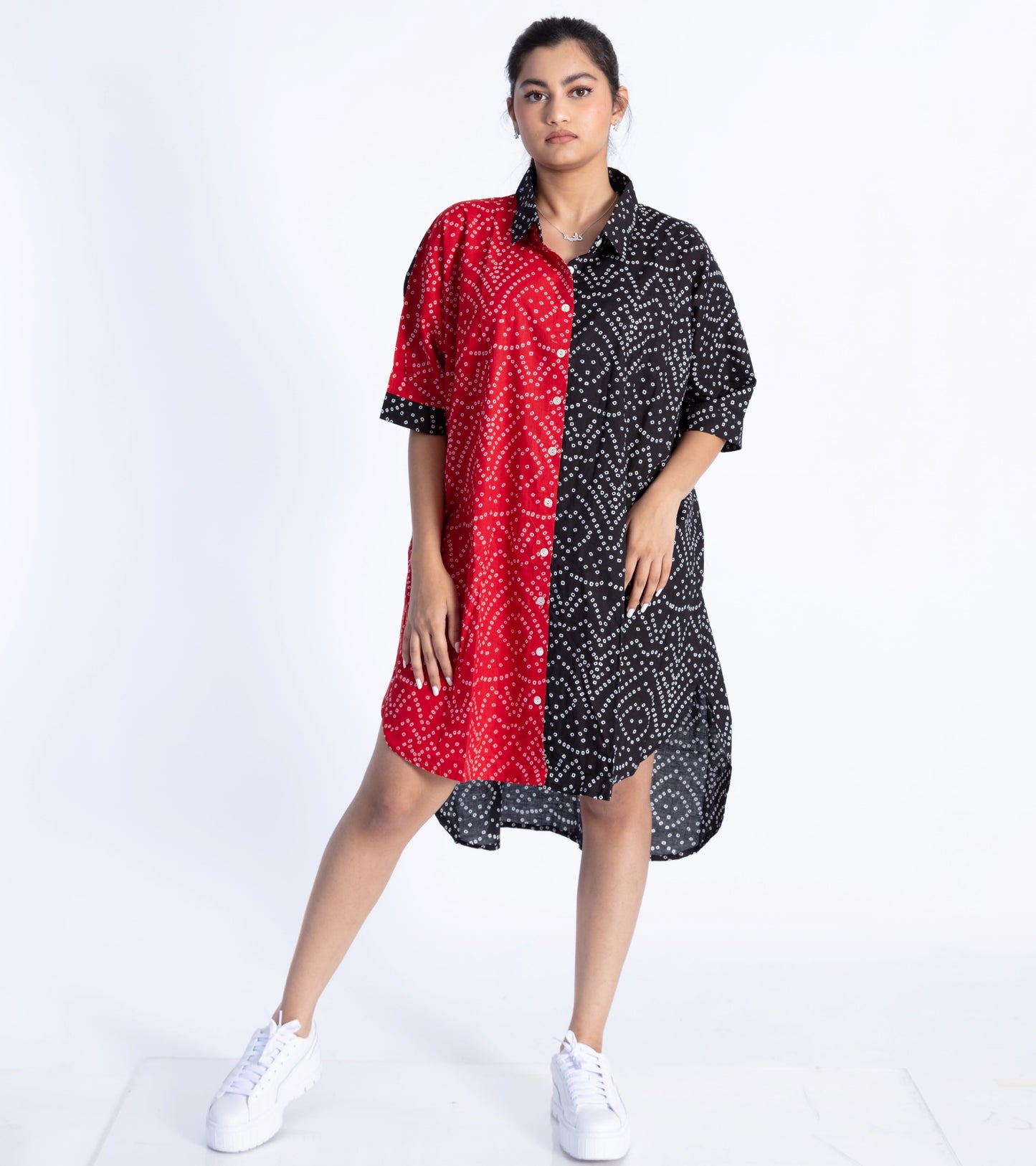 Black & Red Bandhani Shirt Dress