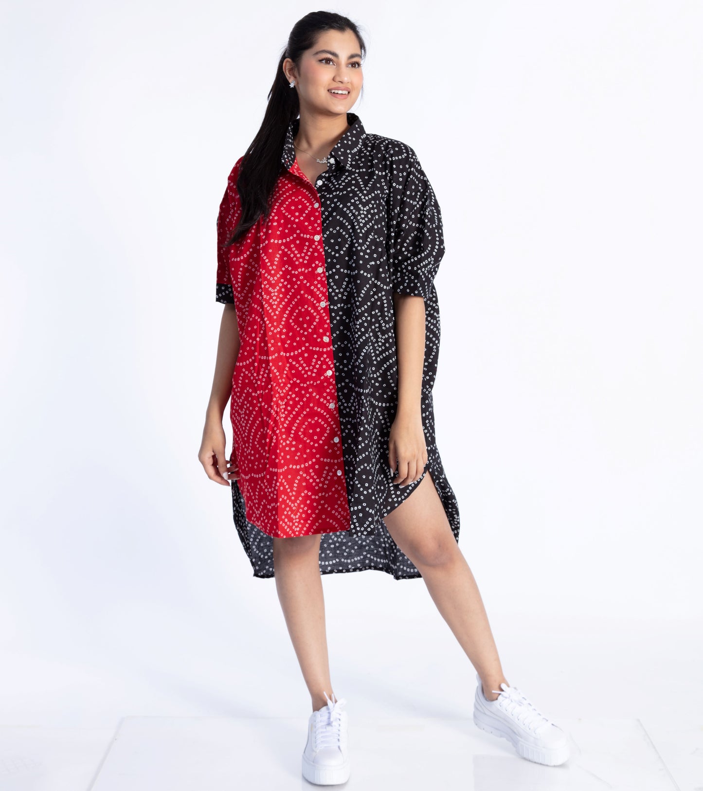 Black & Red Bandhani Shirt Dress