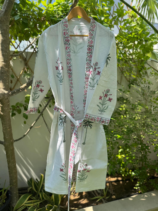 Palm Tree Block Printed Bathrobe