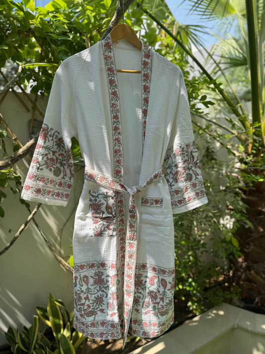 Flowers Block Printed Bathrobe