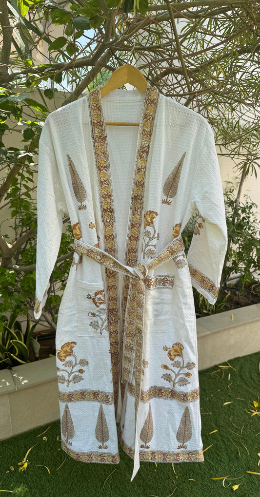 Brown Pine Tree Block Printed Bathrobe