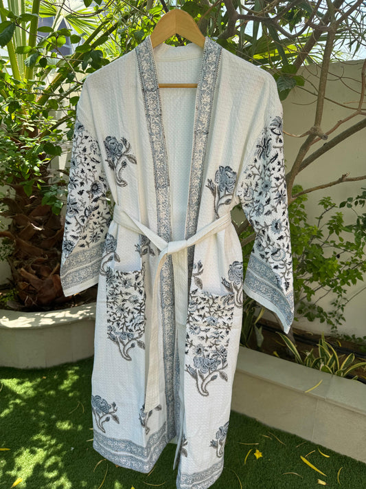 Black & Blue Rose Block Printed Bathrobe