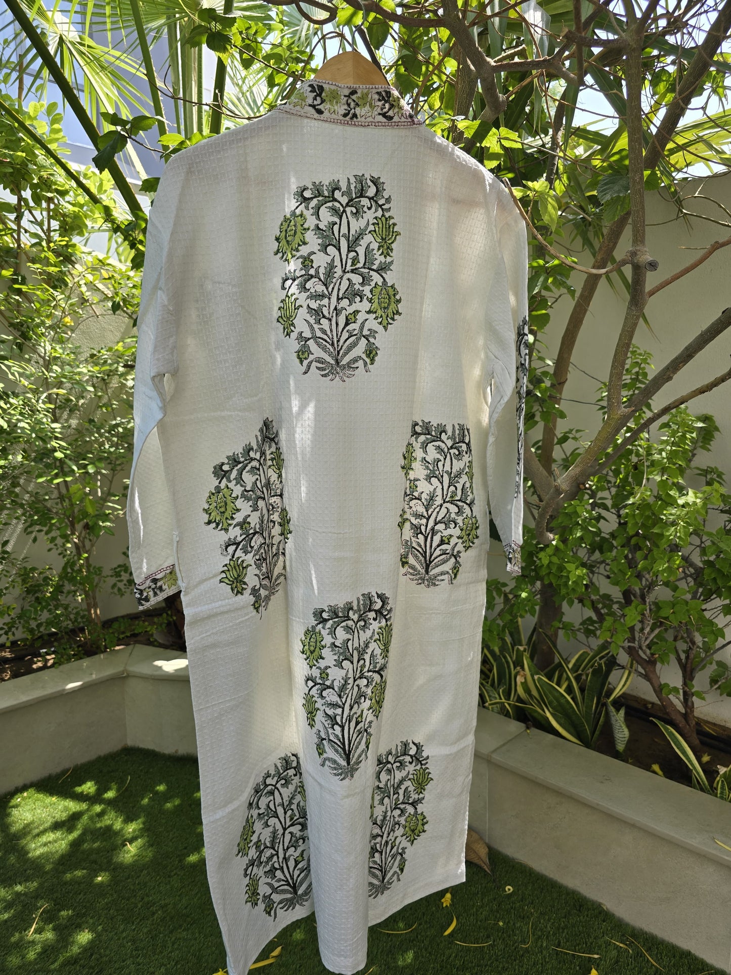 Yellow & Black Flowers Block Printed Bathrobe